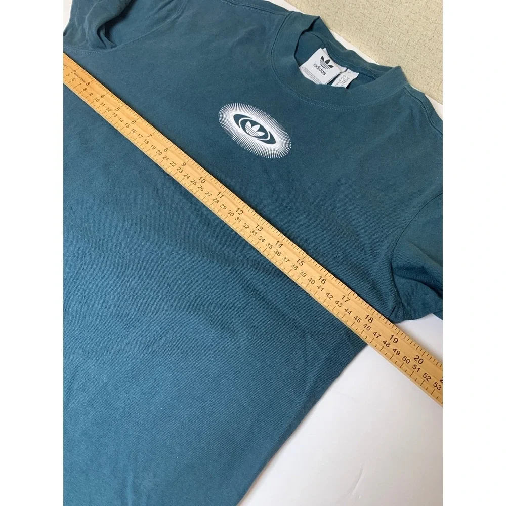 Adidas Originals Mens Trefoil Halftone Graphic T-Shirt Teal Blue Small‎ Cotton